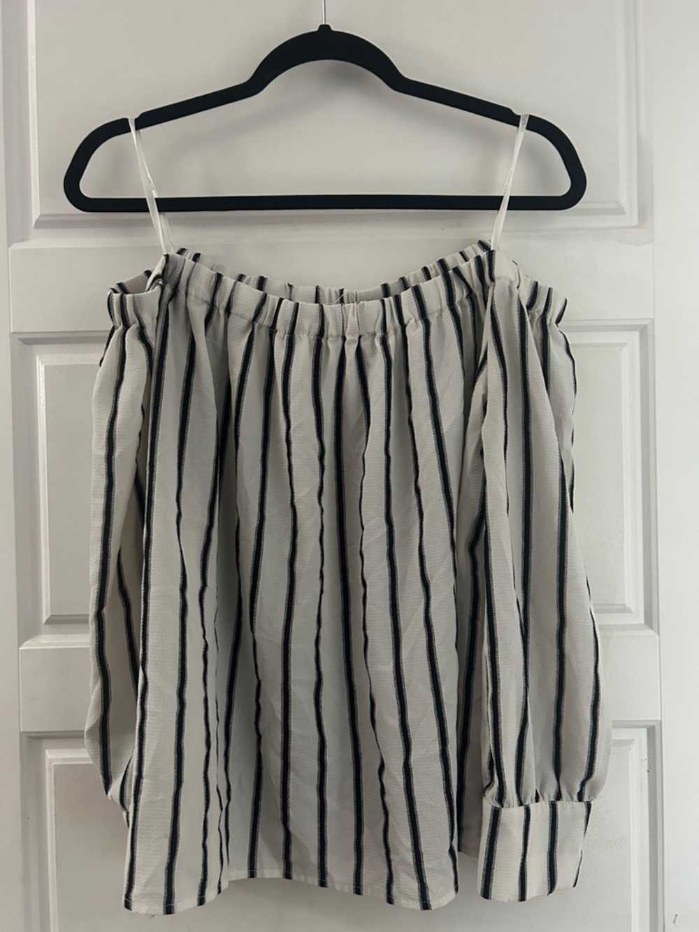Striped Off-Shoulder Long Sleeve Skirt - White & Black
